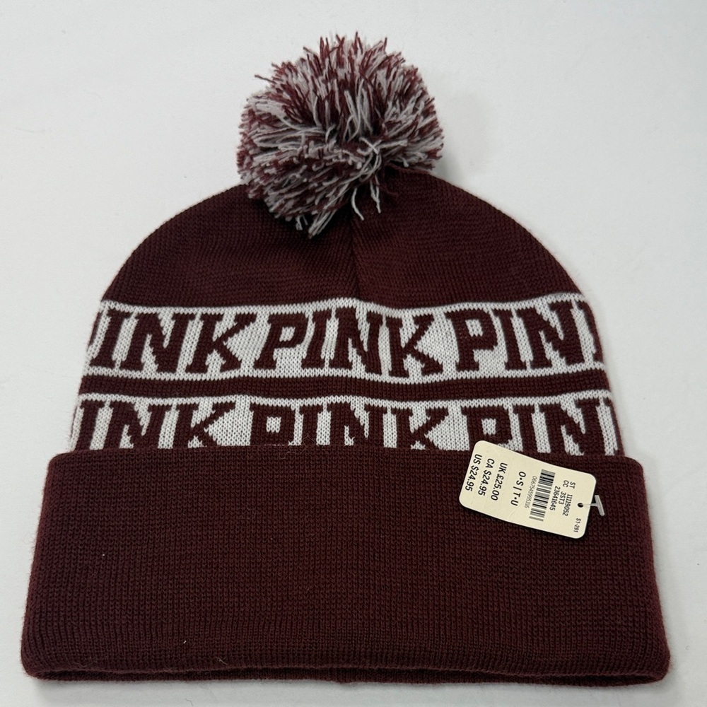 PINK Victoria's Secret Kids Beanie - Burgundy and White